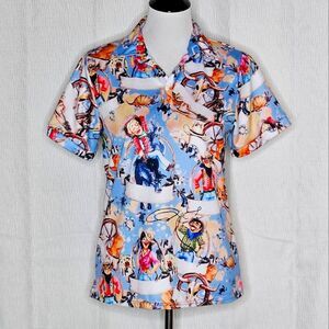 Colorful Cartoon Clipart Cowboy  Cowgirl Collage Button Front Short Sleeve Shirt
